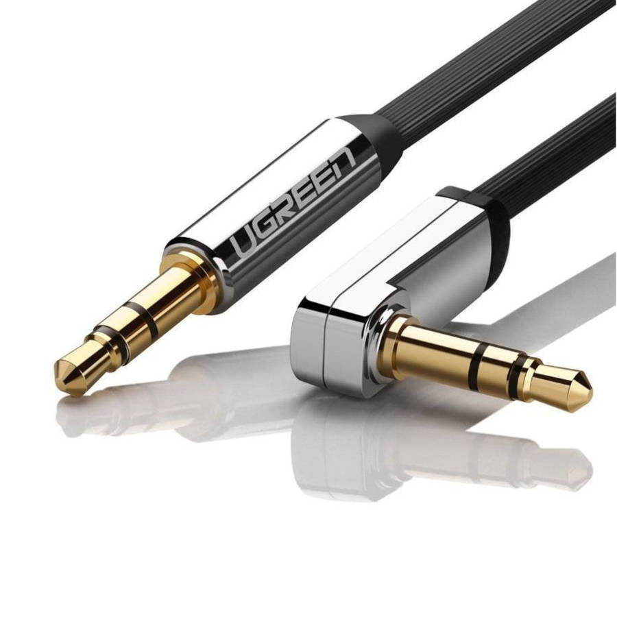 UGREEN AV119 Right-angled 3.5mm Flat Aux Cable 2m  Black/Silver