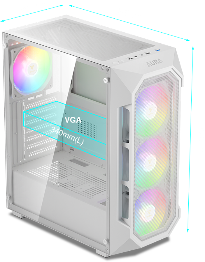 GAMDIAS _ AURA GC1 ELITE WHITE Mesh RGB Mid-tower Case