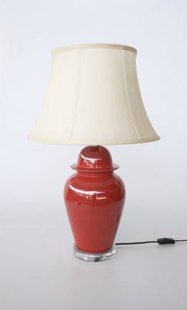 Red Lamp Perspex Base with Cream Shade