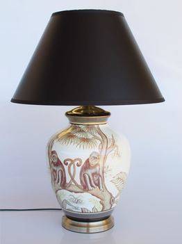 Brown and off white Monkey Lamp with Black Shade