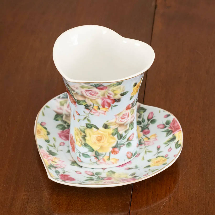 Decorative Heart Teacup and Saucer