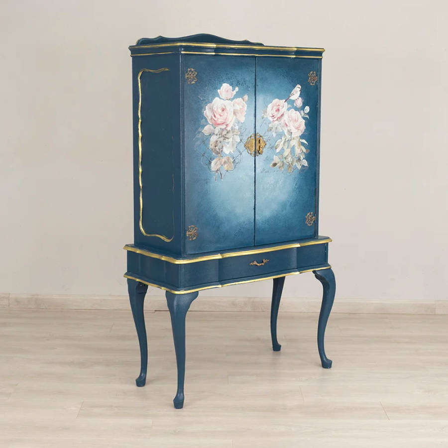 Vintage Drinks Cabinet Blue Floral