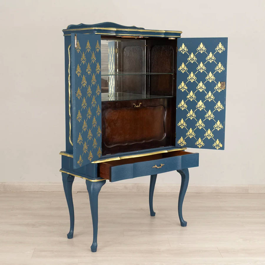 Vintage Drinks Cabinet Blue Floral