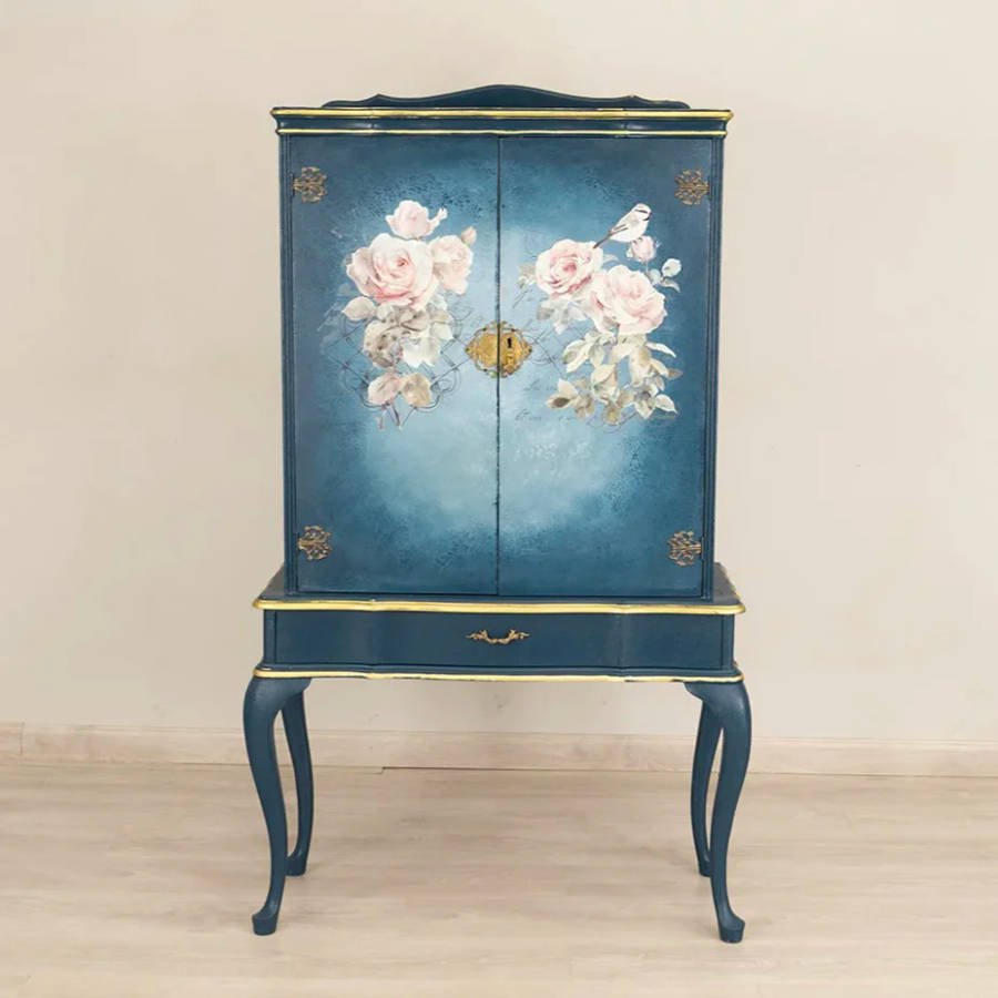 Vintage Drinks Cabinet Blue Floral