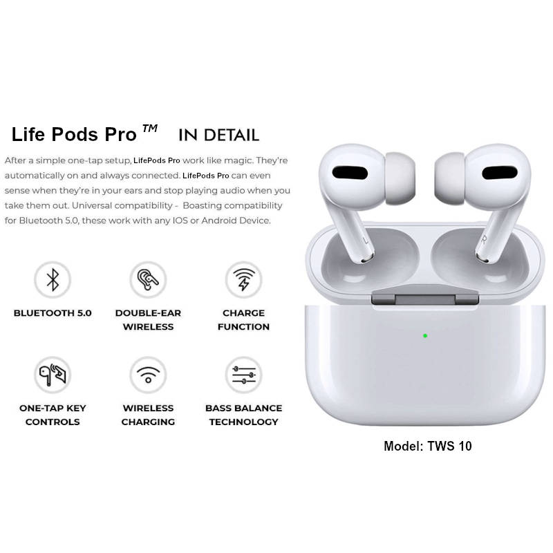 LifePods Pro 5.0 - Premium Wireless Earbuds- Wireless Charging