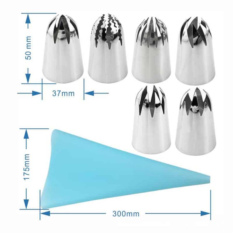 Oversized Large Stainless Steel Cupcake Piping Nozzles - Set of 6 Tips