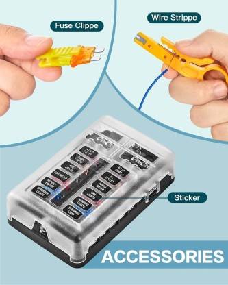 12-Way Fuse Block with LED Indicator - Waterproof Blade Fuse Box for Car, RV, Boat Vehicle Tool Kit