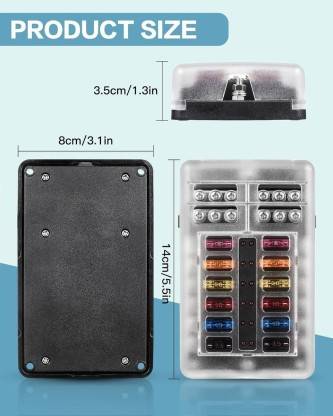 12-Way Fuse Block with LED Indicator - Waterproof Blade Fuse Box for Car, RV, Boat Vehicle Tool Kit