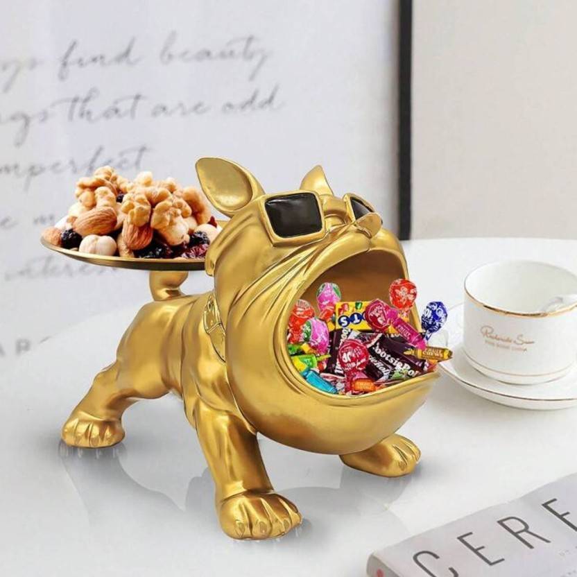 Bulldog Storage Butler Sculpture | Resin Art Sculpture | Tray and Bowl Storage Plate