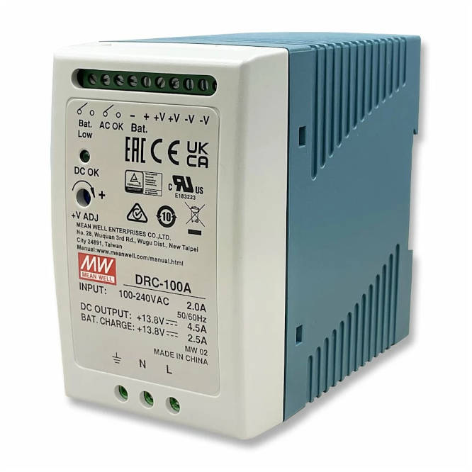 POWER SUPPLY CHARGER D/R IN=220 OUT=13.8V @ 4.5A 100W DRC-100A