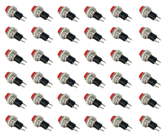 PUSH BUTTON SWITCH NO SPST 0.5A RED SOLDER M10 D=7.8 L=26 - 300/BAG DS-314-RED