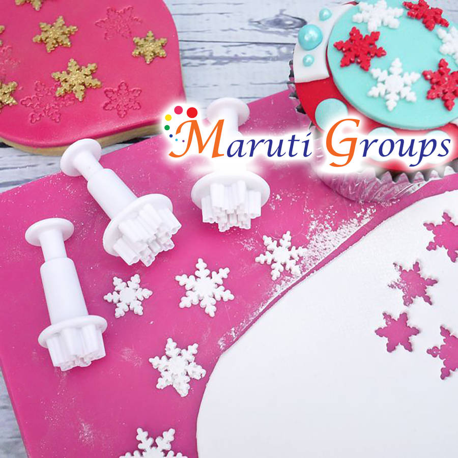 3pc Mini Snowflake plunger cookie cutter