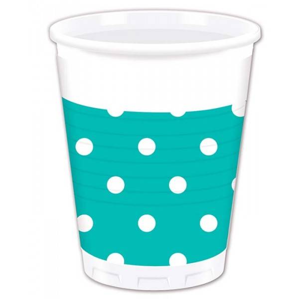 TURQUOISE DOTS PLASTIC CUPS 200ML 8CT