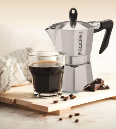 Coffee Maker Polished Aluminium 6 Cups - Black