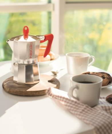 Coffee Maker Polished Aluminium 9 Cups - Red