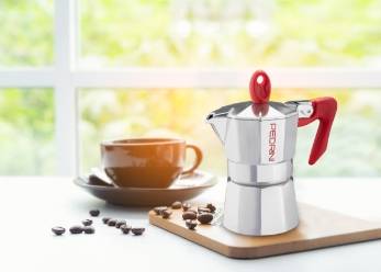 Coffee Maker Polished Aluminium 9 Cups - Red