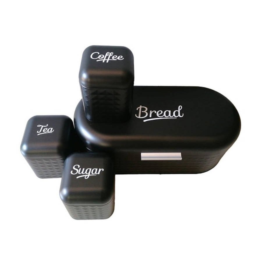 Diamond Bread Bin with 3-Piece Canister Set - Grey