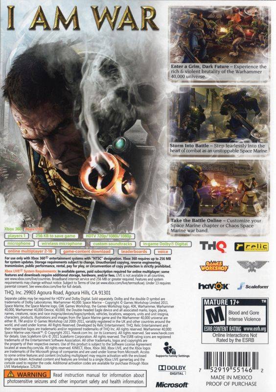 XB 360 Warhammer 40000 Space Marine