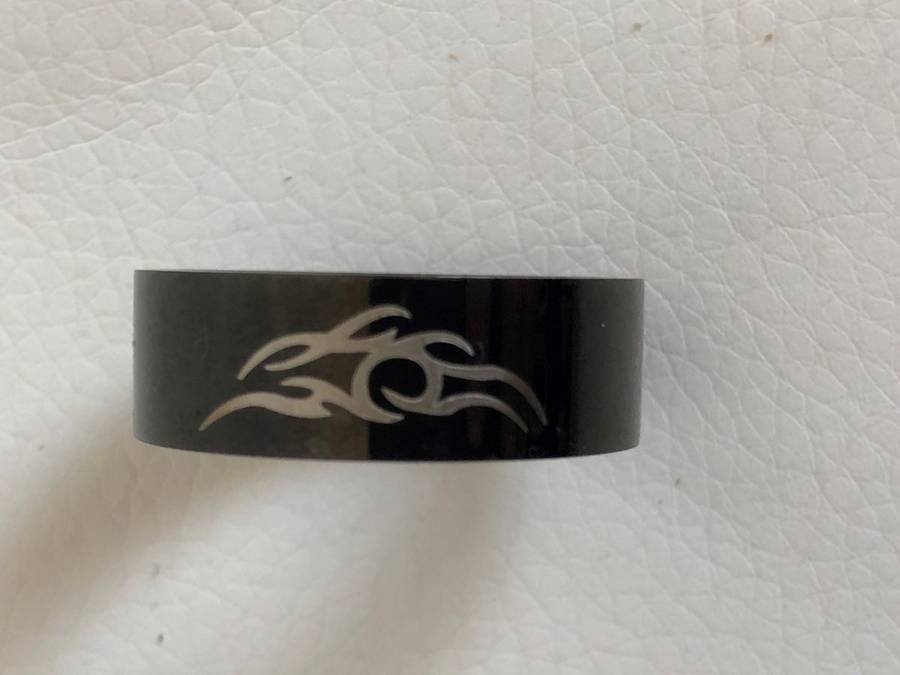 Black Stainless Steel Ring With Flame Design on the Front #ML323 R295.00 | Dimensions: Size W