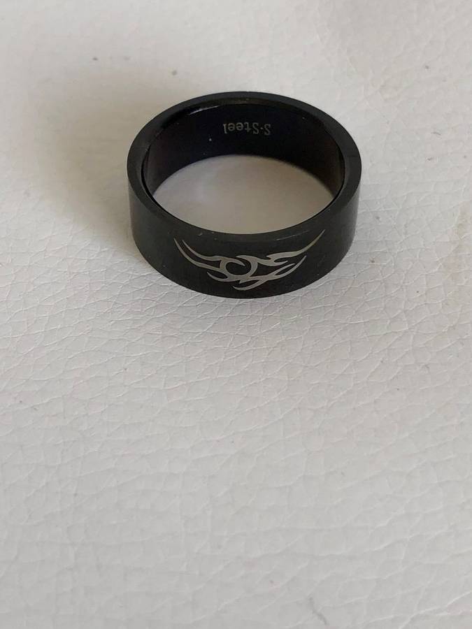 Black Stainless Steel Ring With Flame Design on the Front #ML323 R295.00 | Dimensions: Size W