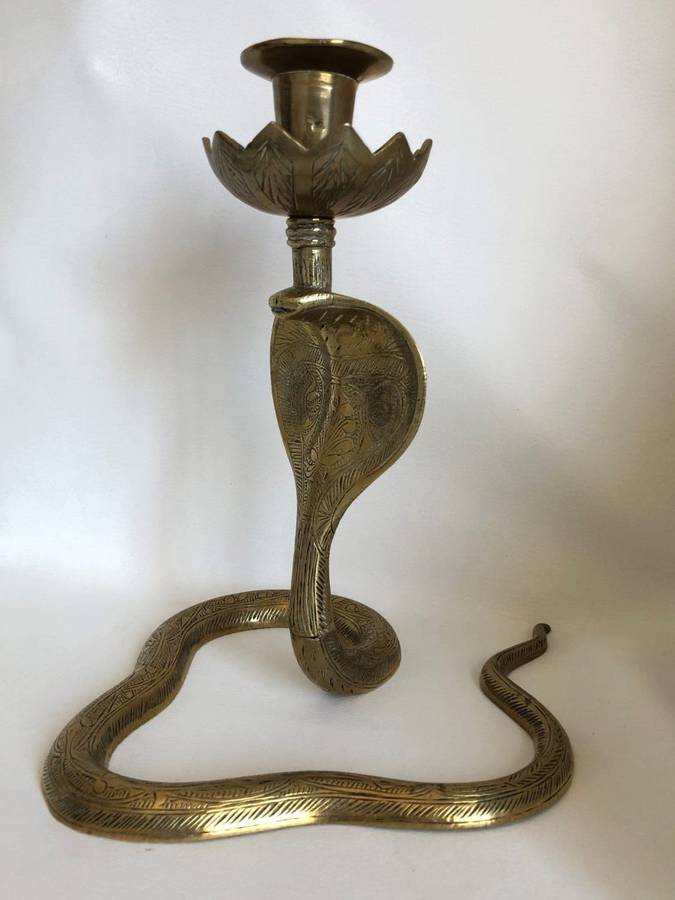 Used Pair of Brass Candlesticks, Cobra Snake Design, Indian (Tamal)