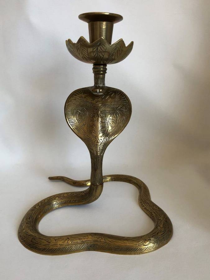 Used Pair of Brass Candlesticks, Cobra Snake Design, Indian (Tamal)