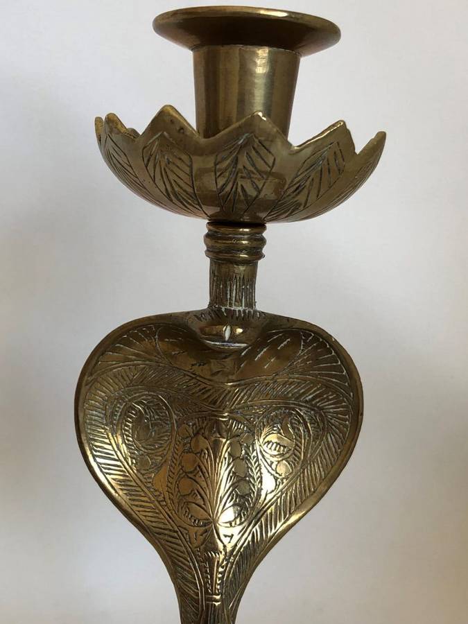 Used Pair of Brass Candlesticks, Cobra Snake Design, Indian (Tamal)