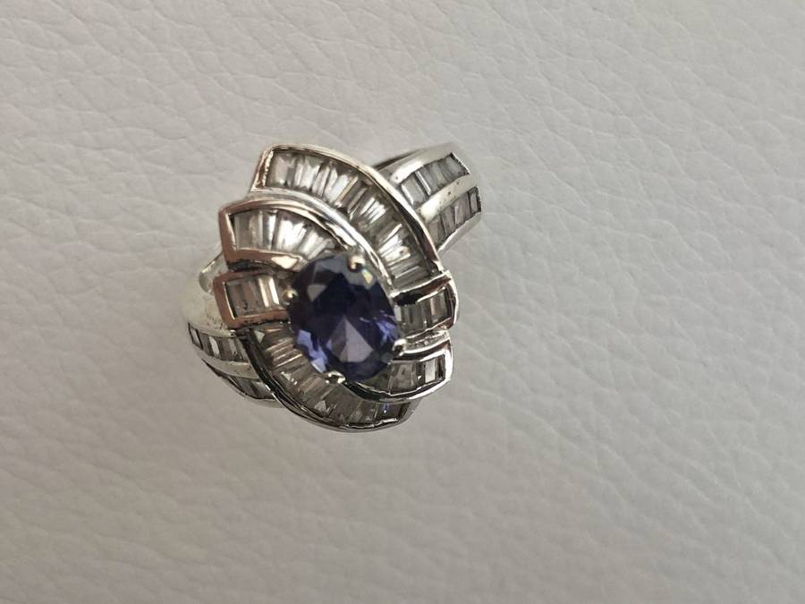 Silver Ring With Oval Shape, Lines of Diamante Type Stones, Oval Purple/Blue Stone #ML552 R695.00...