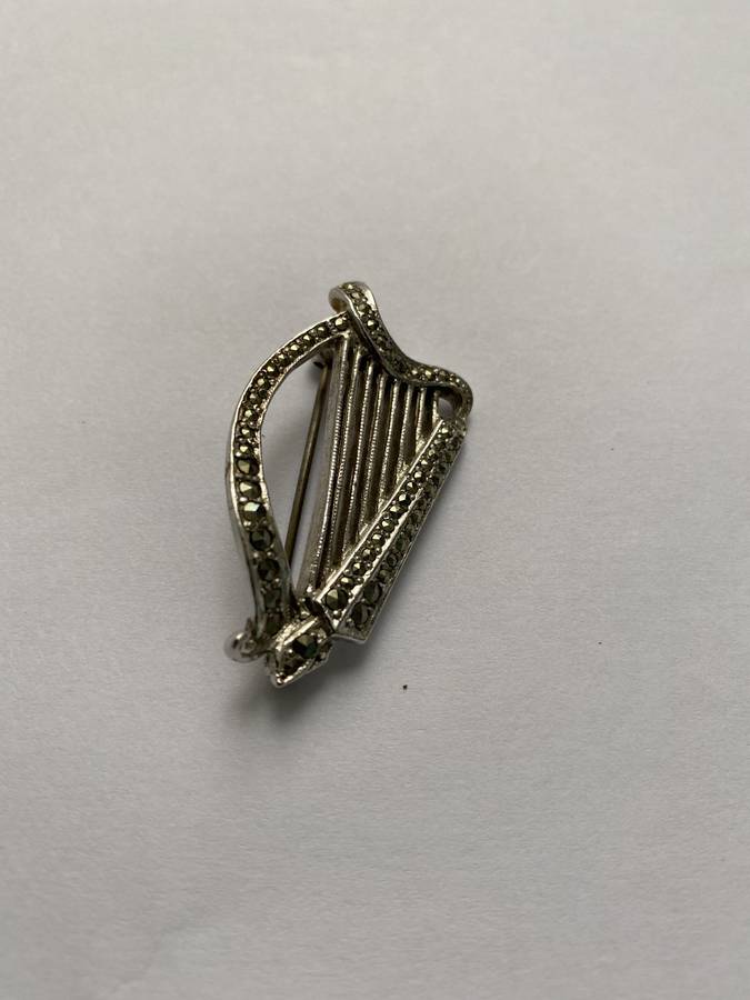 Brooch - Marcasite Harp. Silver Plated #ML656