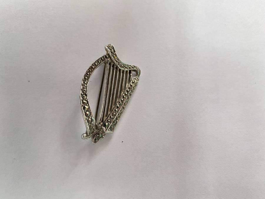 Brooch - Marcasite Harp. Silver Plated #ML656