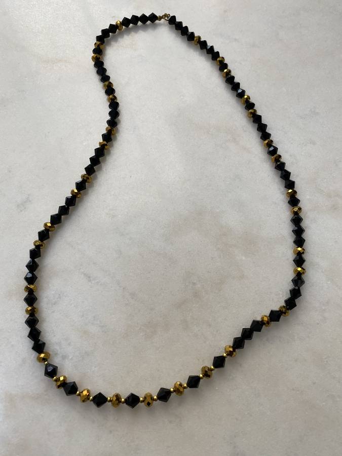 Beaded Necklace With Black & Gold Colour Beads #ML662 | Dimensions: 380mm Diameter