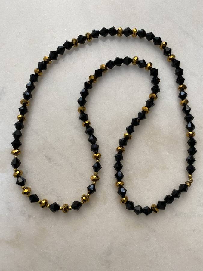 Beaded Necklace With Black & Gold Colour Beads #ML662 | Dimensions: 380mm Diameter