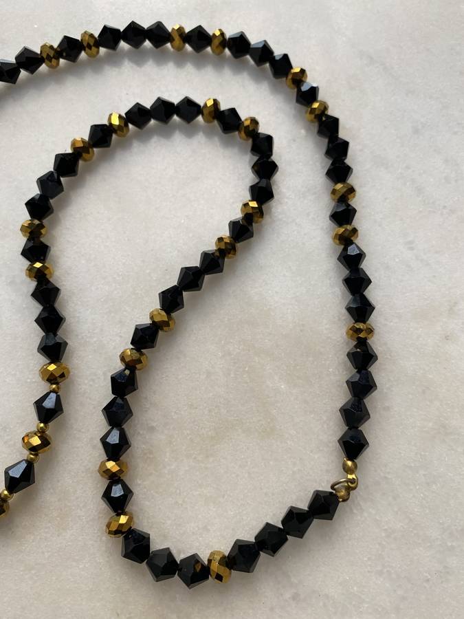 Beaded Necklace With Black & Gold Colour Beads #ML662 | Dimensions: 380mm Diameter