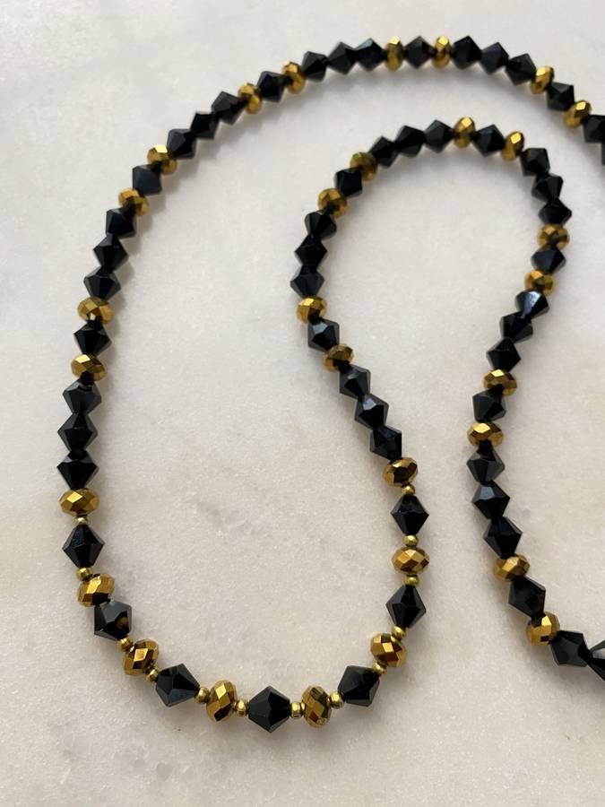 Beaded Necklace With Black & Gold Colour Beads #ML662 | Dimensions: 380mm Diameter