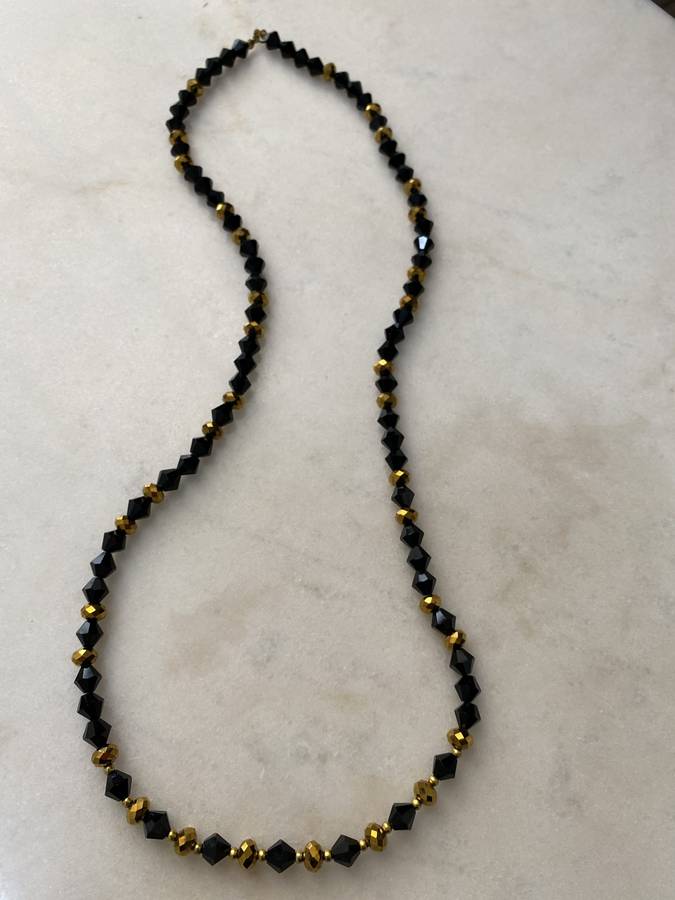 Beaded Necklace With Black & Gold Colour Beads #ML662 | Dimensions: 380mm Diameter