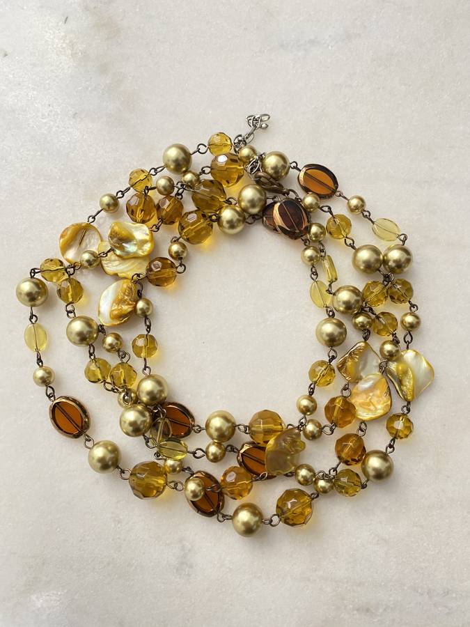 Long Gold Coloured Beaded Necklace #ML663 R165.00 | Dimensions: 790mm Diameter