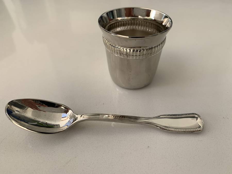 Antiques and Collectibles - Silver Plated Egg Cup and Spoon, In Original Box #ML671 | Dimensions:...