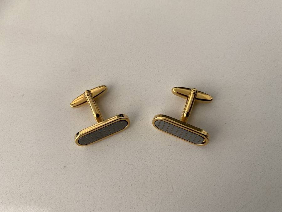 Gold Plated Cuff Links With Grey Slats #ML689 | Dimensions: 25mm x 10mm