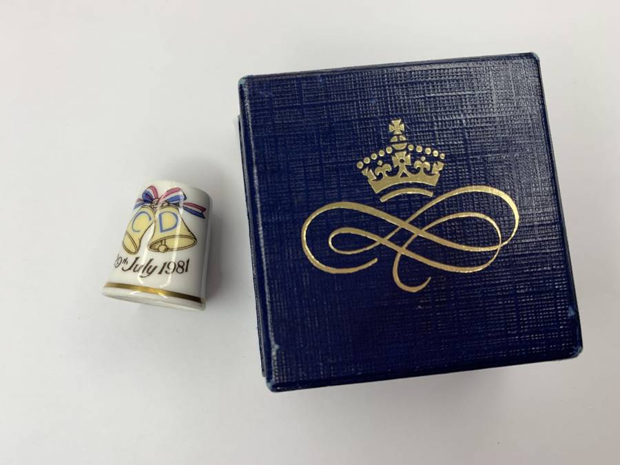 Antiques and Collectibles - Porcelain Thimble - Royal Worcester Commemorative Thimble on the Marr...
