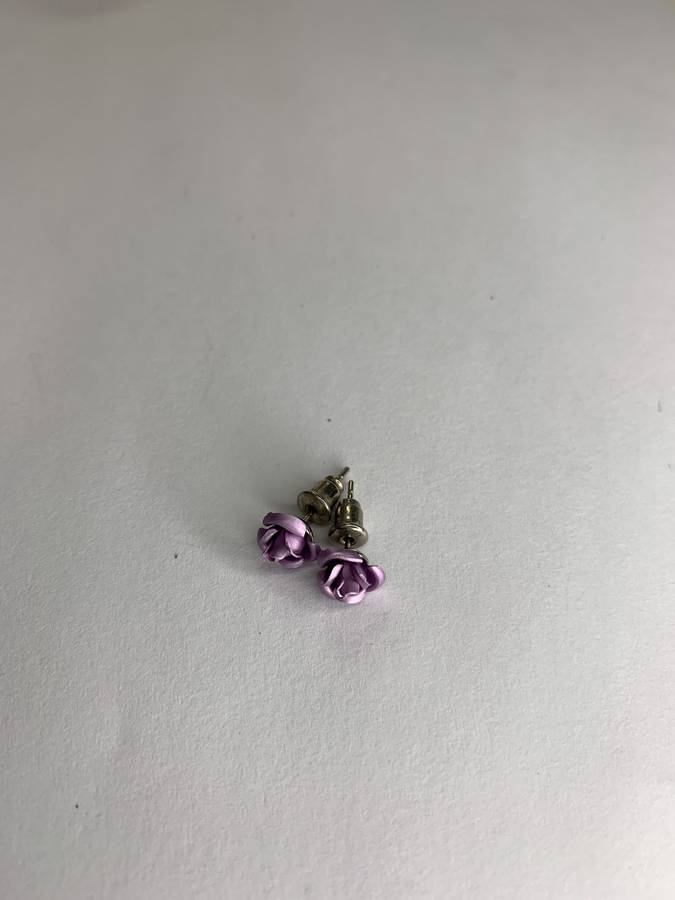 Earrings - Small Purple Rose Studs - Silver Plated Back #ML742
