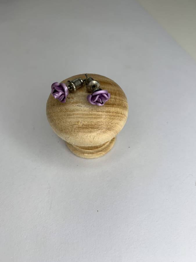 Earrings - Small Purple Rose Studs - Silver Plated Back #ML742
