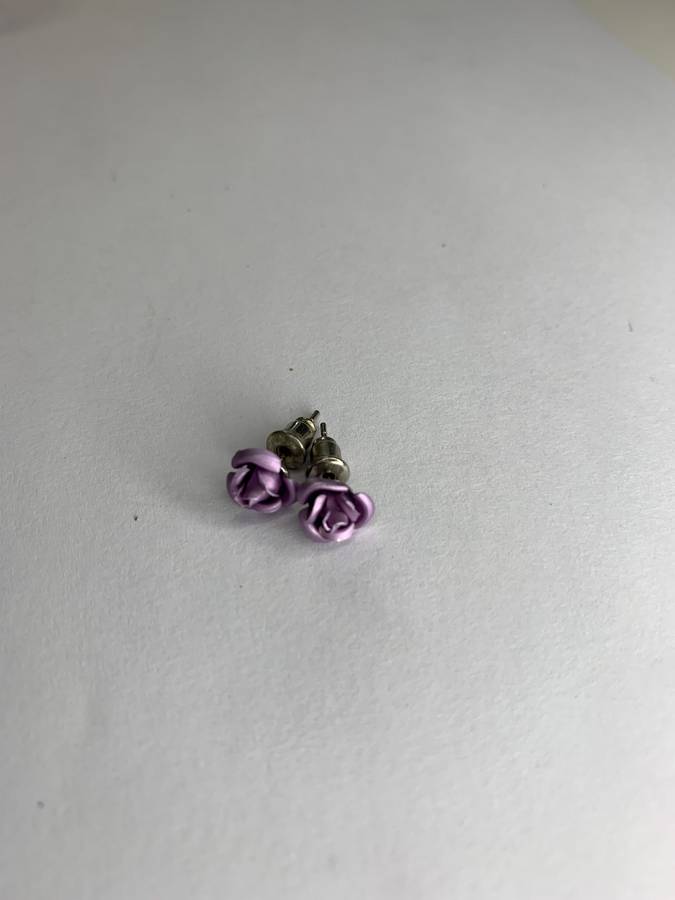 Earrings - Small Purple Rose Studs - Silver Plated Back #ML742