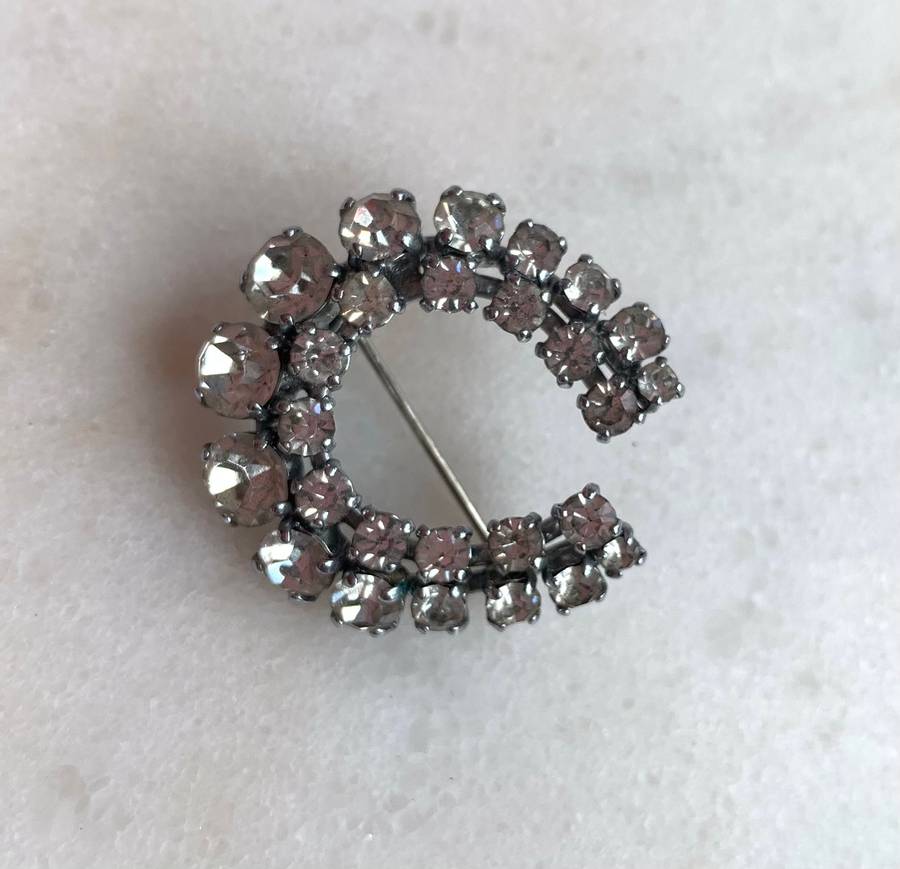 Brooch - Silver Tone Horseshoe Shaped. 2 Rows of Diamante #ML753