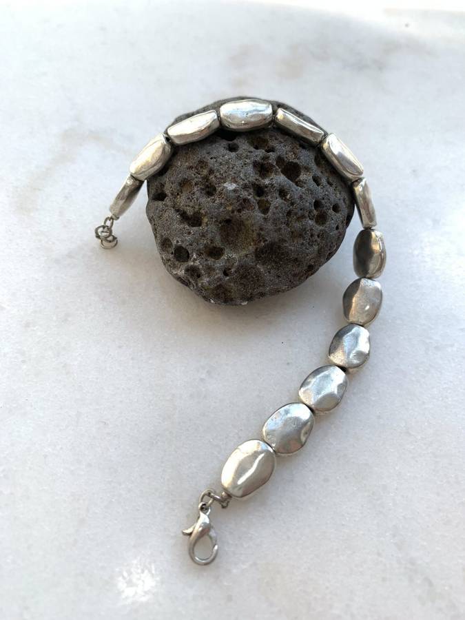 Silver Toned Bracelet With irregular Natural Oval Shaped Raised Disks #ML788 R120.00