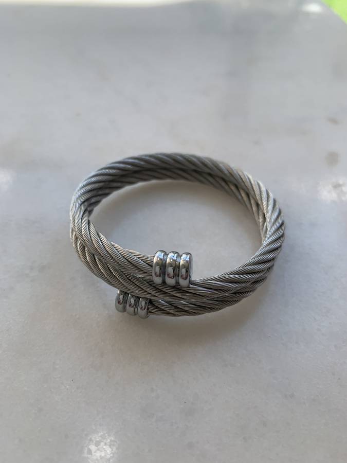 Silver Colour Double Wrap Bracelet With Rope Design With Capped Ends