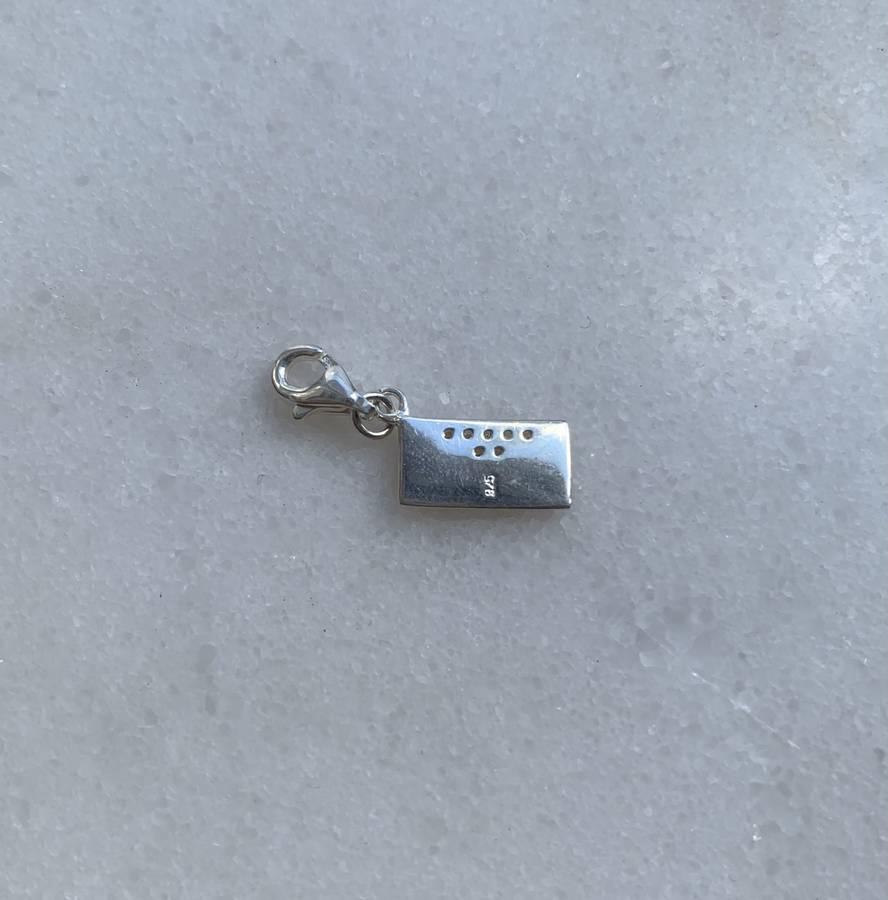 925 Silver Envelope Charm With White Coloured Pave Style Stone on Sealing Flap and dot detail on ...