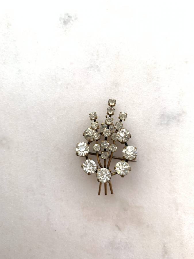 Gold Colour Bouquet of Diamante on Gold Stick Brooch