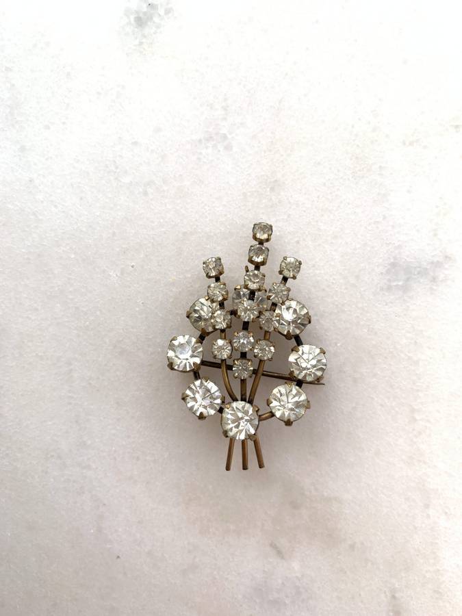 Gold Colour Bouquet of Diamante on Gold Stick Brooch