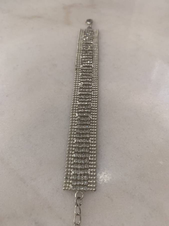 Silver Colour Bracelet With Strands of Faux White Gems With Silver Coloured Chain #ML873 | Dimens...