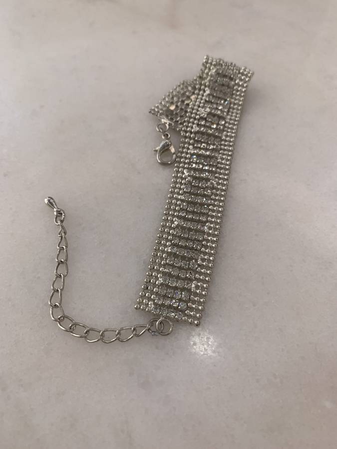 Silver Colour Bracelet With Strands of Faux White Gems With Silver Coloured Chain #ML873 | Dimens...